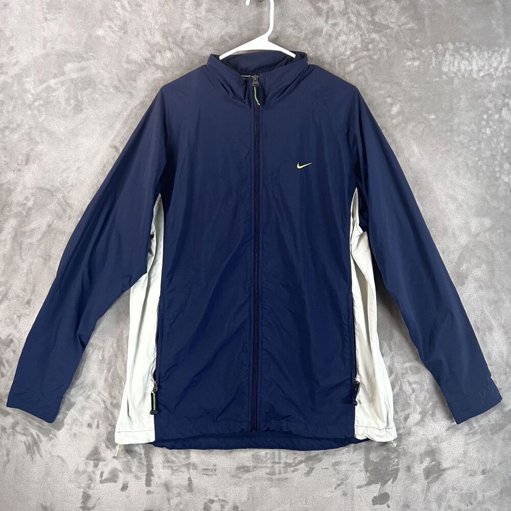 Vintage Y2K Nike Mens M Windbreaker Jacket Navy White Green Embroidered Logo